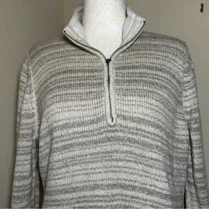Woolrich Wool Blend XL Quarter Zip Sweater Pullover Beige Gray Marled Stripe